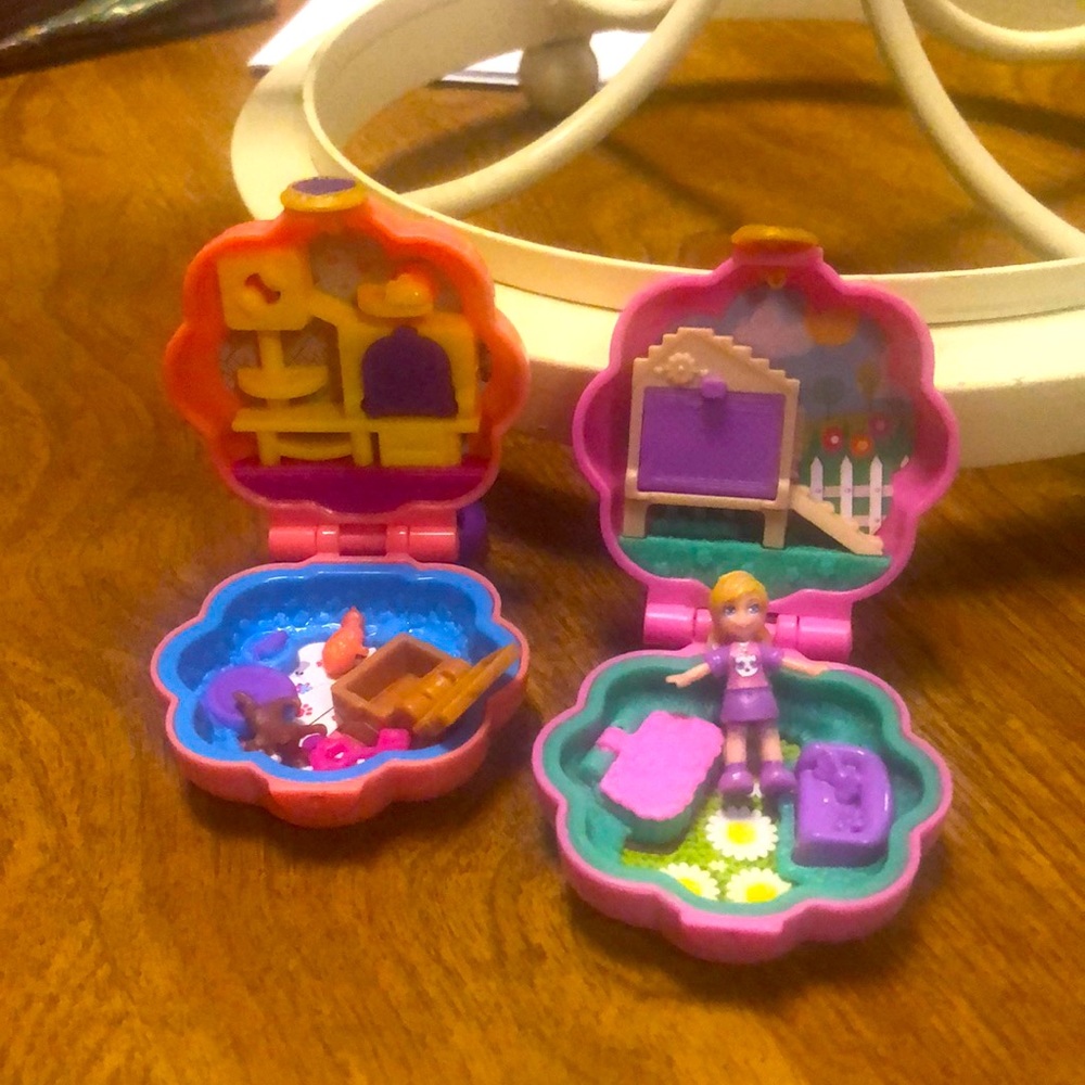 (2) Polly Pocket Inspired Little Houses with a cat, dog and (1) person!